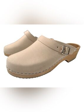 MIA Alma Swedish Wood Clogs Oatmeal Leather Slingback EU 39